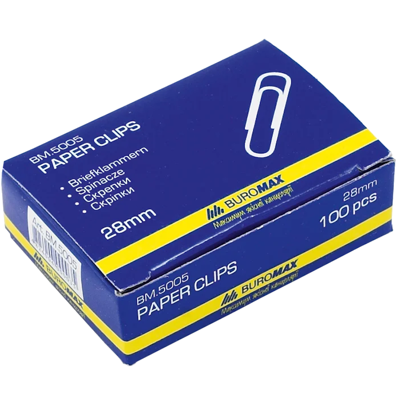 Скріпки BUROMAX (BM.5005) 28 мм, круглі, нікельовані, 100 шт.